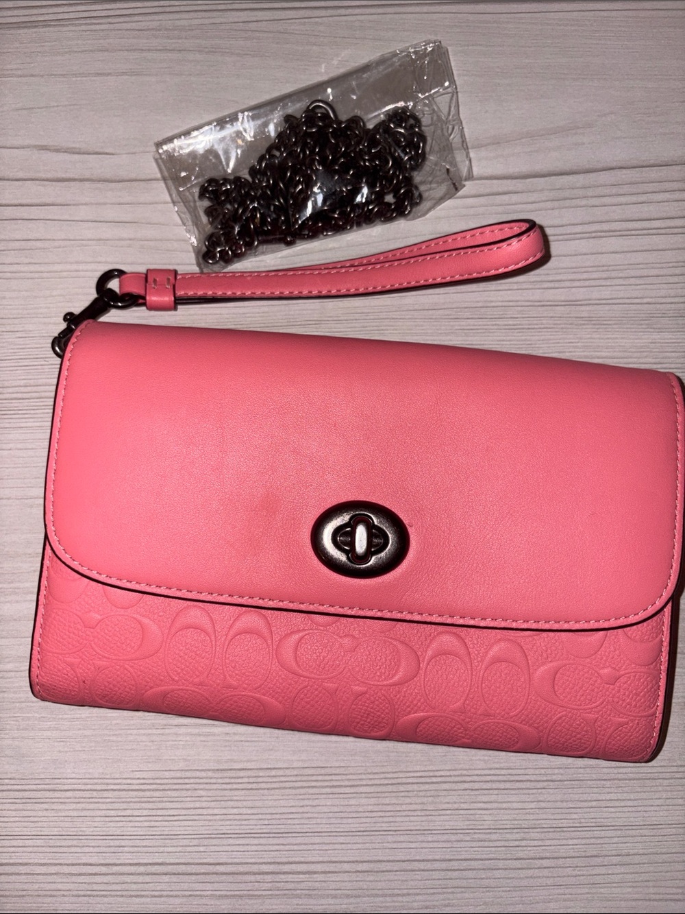 Coach Pink Leather Wristlet Shoulder Bag with Chain